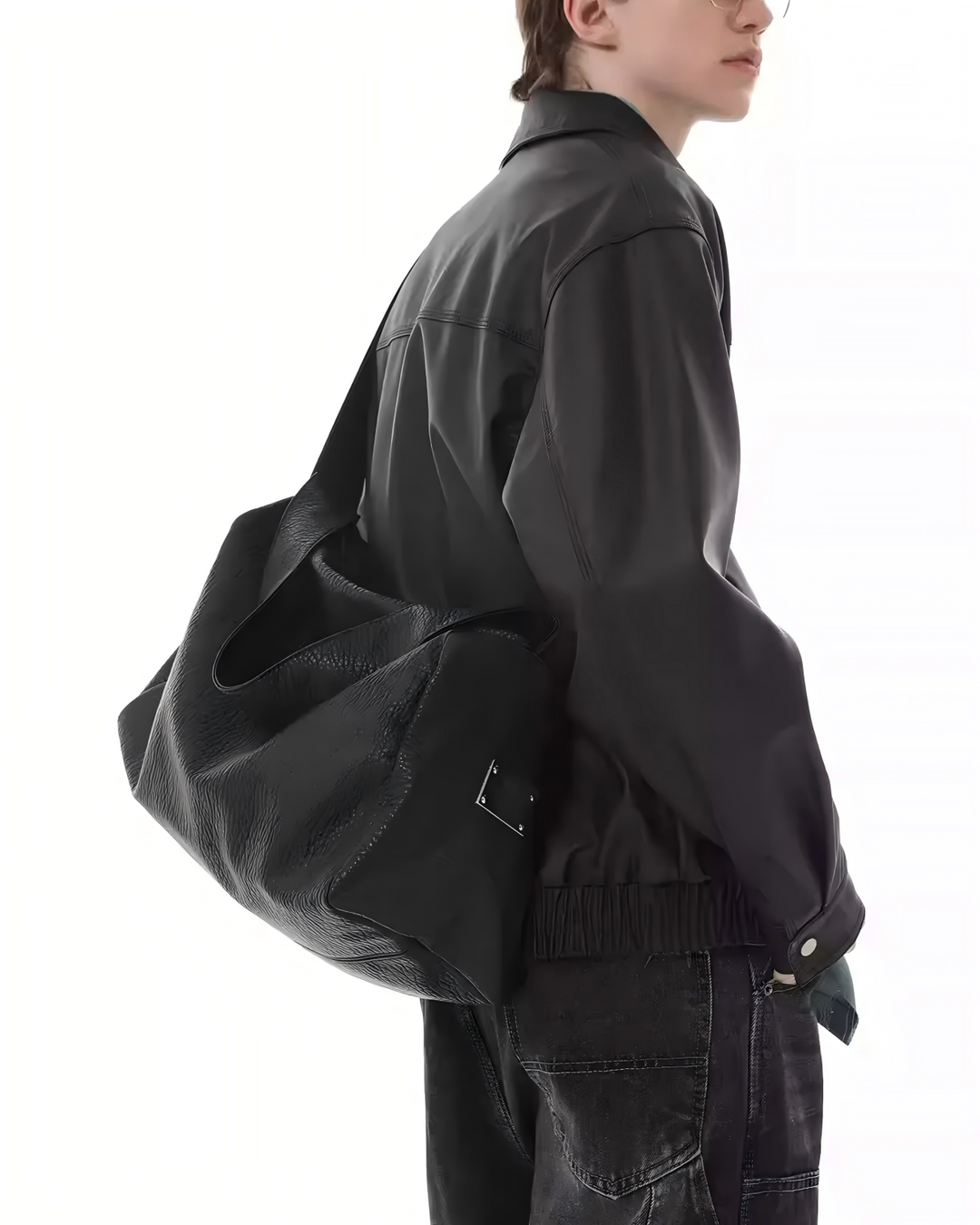 STEP BLOCK AC071 Oversized Black Leather-Look Crossbody &amp; Shoulder Bag