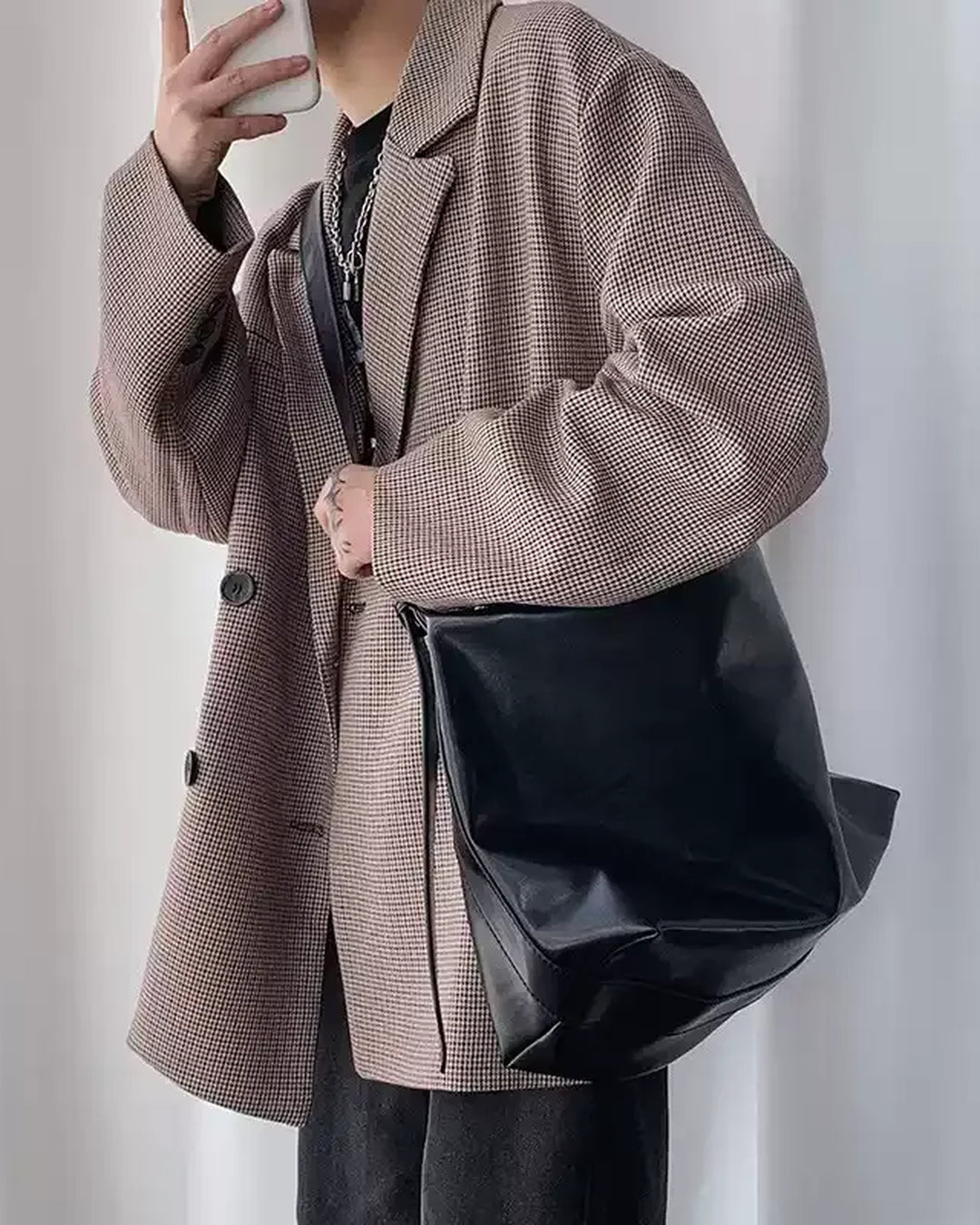 Additional product image of Oversized Tan Leather-Look Crossbody and Shoulder Bag