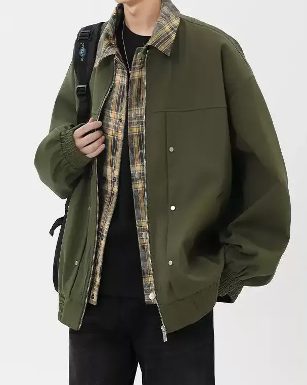 Additional product image of Plaid Lined Stand Collar Oversized Workwear Jacket