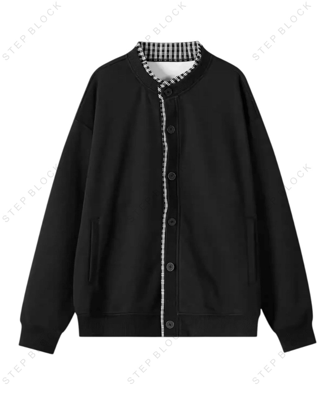 STEP BLOCK ST002 Contrast Collar Oversized Knit Cardigan