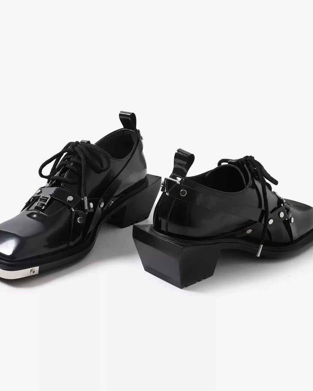 Close-up sole detail of Black Leather Gothic Chunky Heel Shoes
