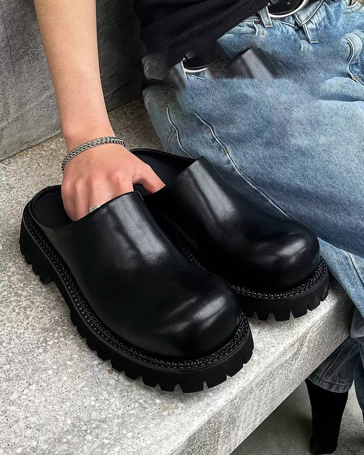 Additional product image of Black Leather Chunky Platform Slip-On Shoes