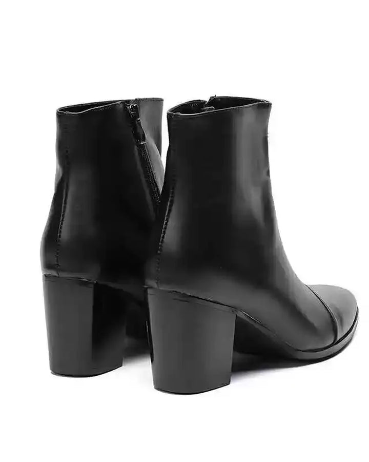 Additional product image of Black Leather Gothic Chunky Heel Shoes