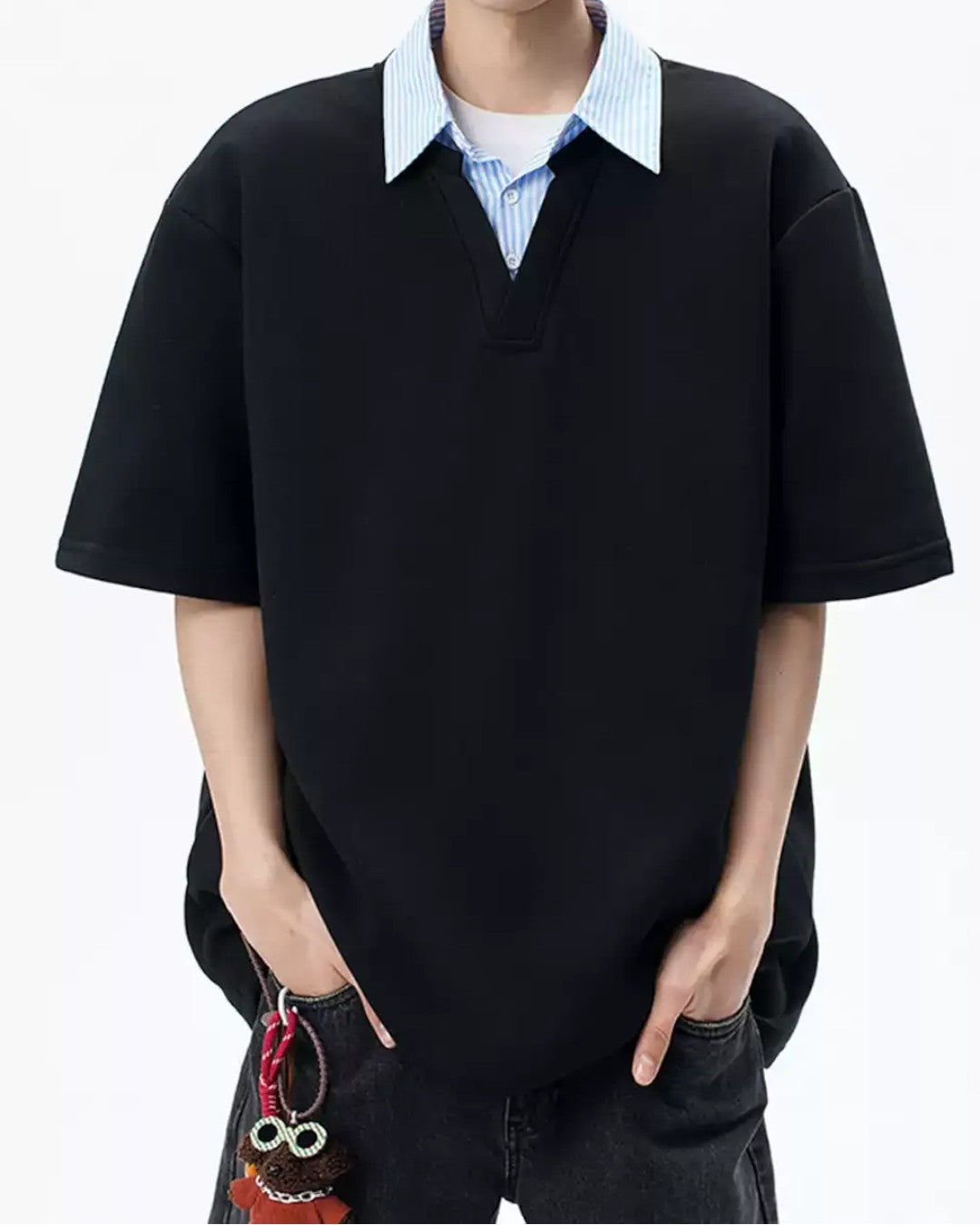 STEP BLOCK MT554 Contrast Collar Polo T-Shirt - Streetwear Aesthetic