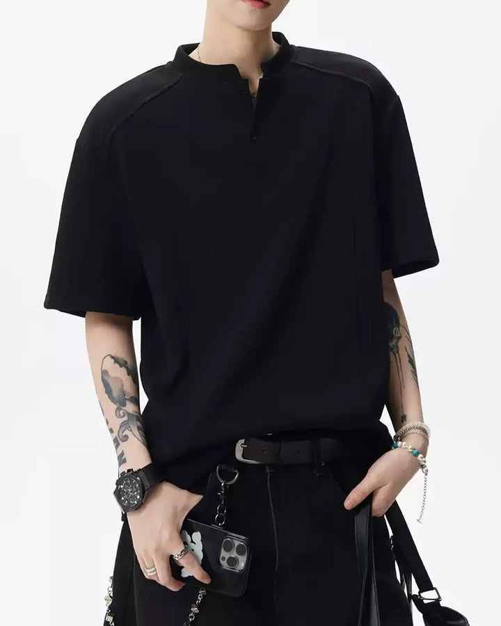 Back view of Henley Neck Oversized T-Shirt