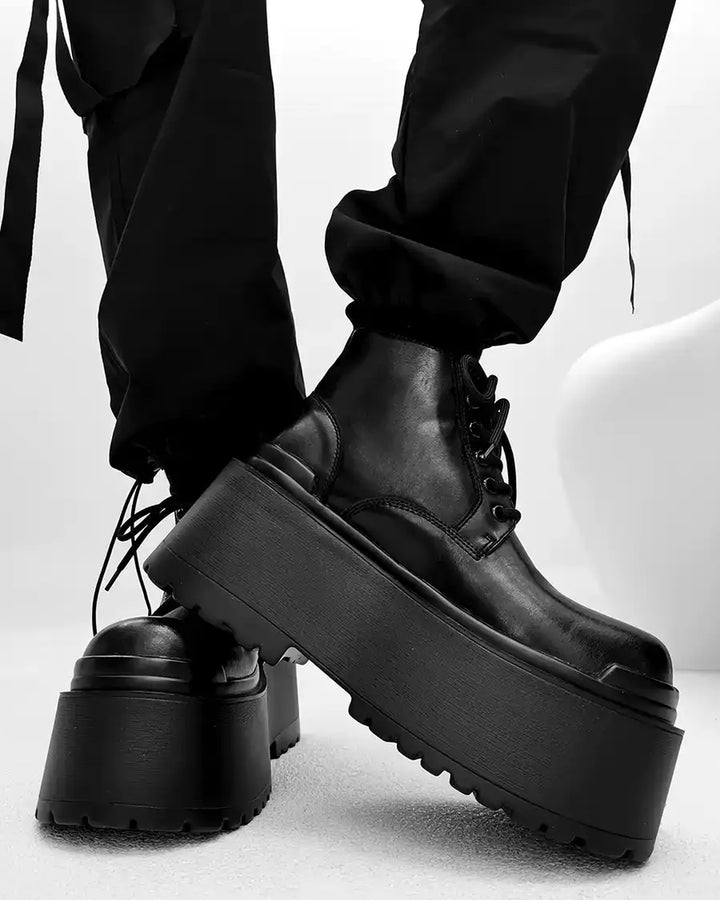 Additional product image of Black Leather Chunky Platform Chelsea Shoes