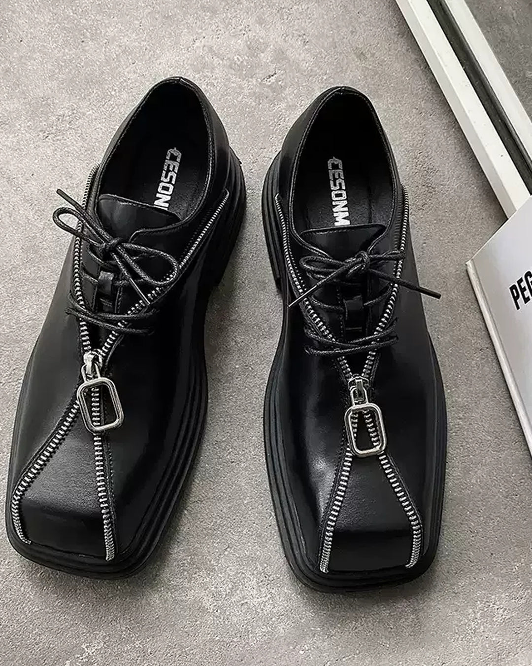 Additional product image of Black Leather Gothic Square-Toe Chunky Heel Shoes