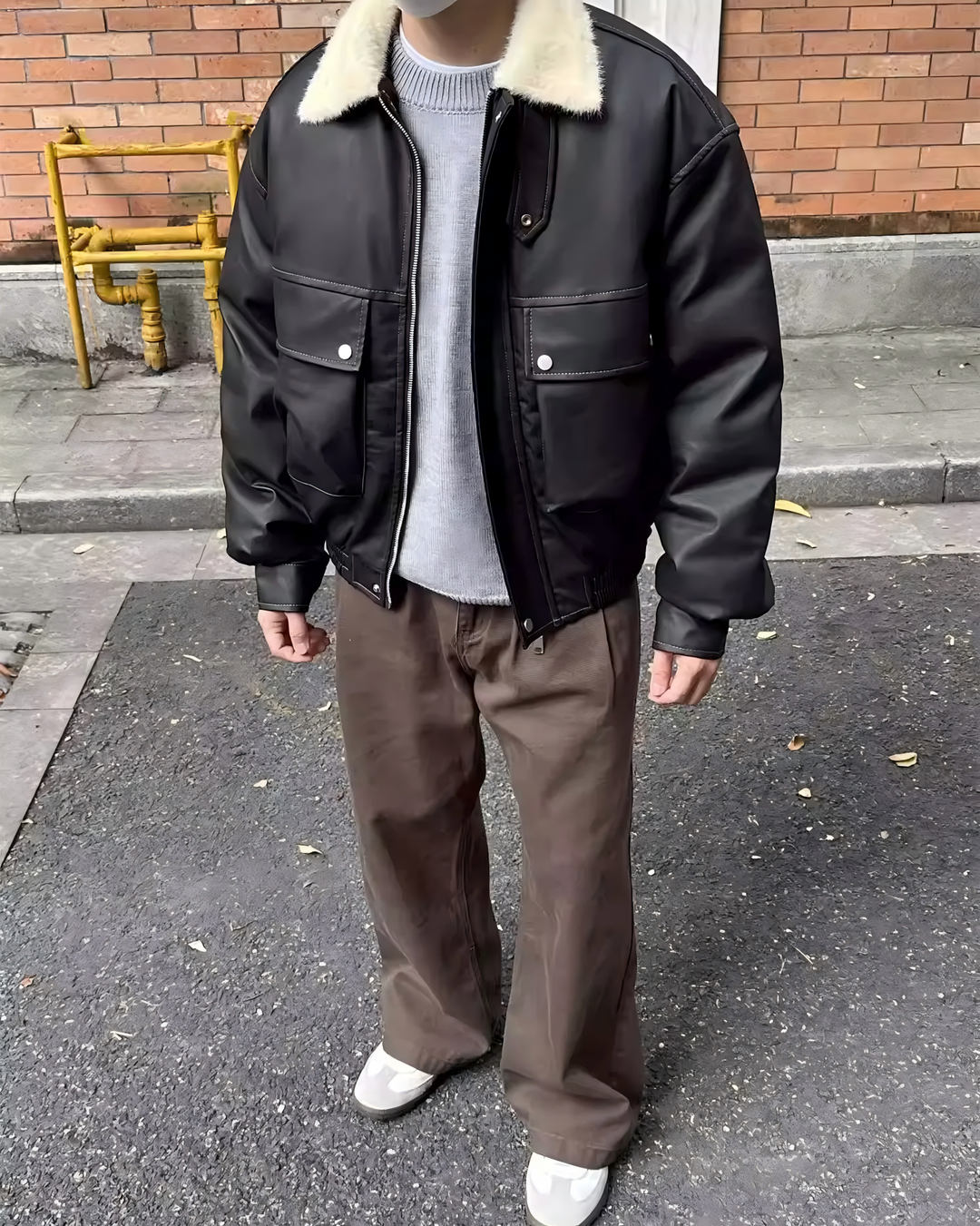 STEP BLOCK ST062 fleece collar sherpa flight bomber jacket