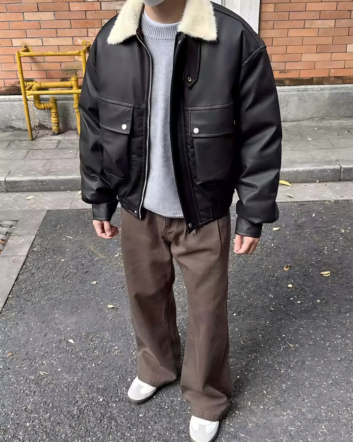 STEP BLOCK ST062 fleece collar sherpa flight bomber jacket