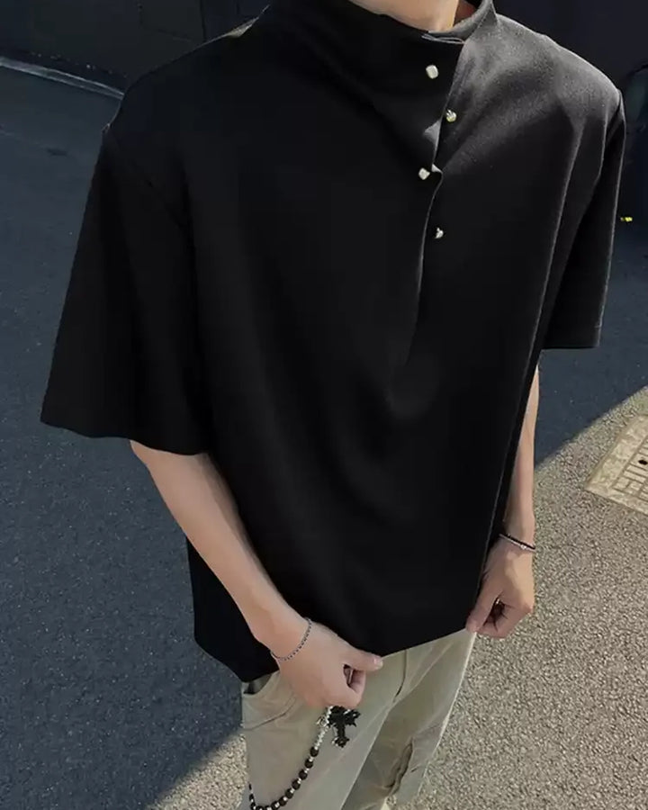 Additional product image of Asymmetric Button Collar Oversized T-Shirt