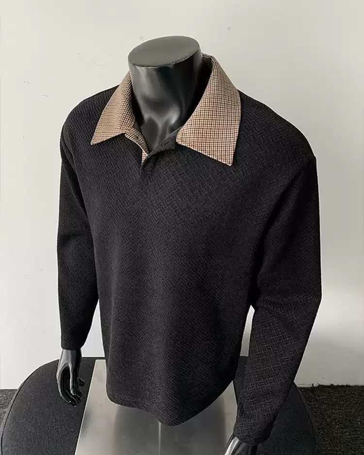 Back view of Contrast Collar Half-Zip Sweater