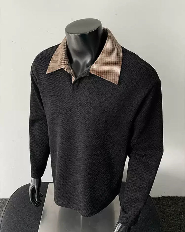 Back view of Contrast Collar Half-Zip Sweater