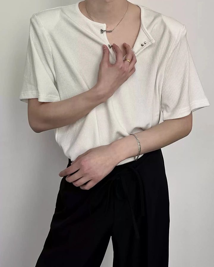 Close-up detail of Ribbed V-Neck Oversized T-Shirt
