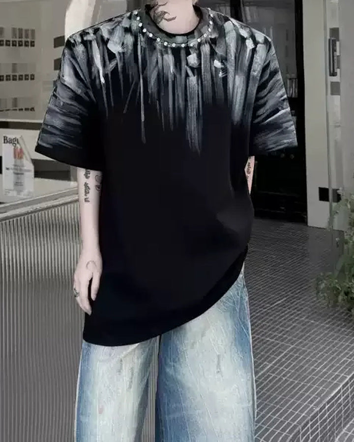 Lifestyle styling view of Black and White Gradient Print Oversized T-Shirt
