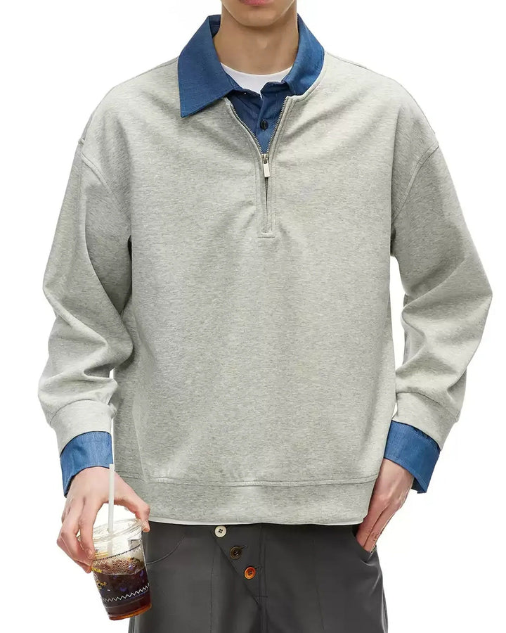 Additional product image of Layered Denim Collar Half-Zip Jacket