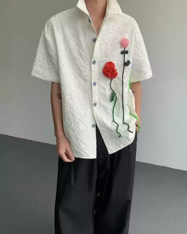 Lifestyle styling view of Floral Appliqué Short Sleeve Shirt