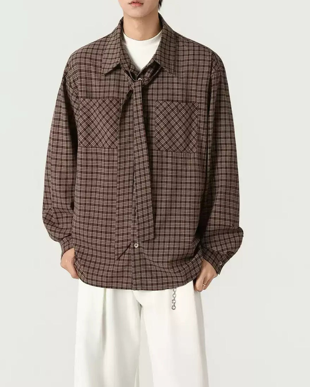 Side view of Checkerboard Neck Tie Shirt