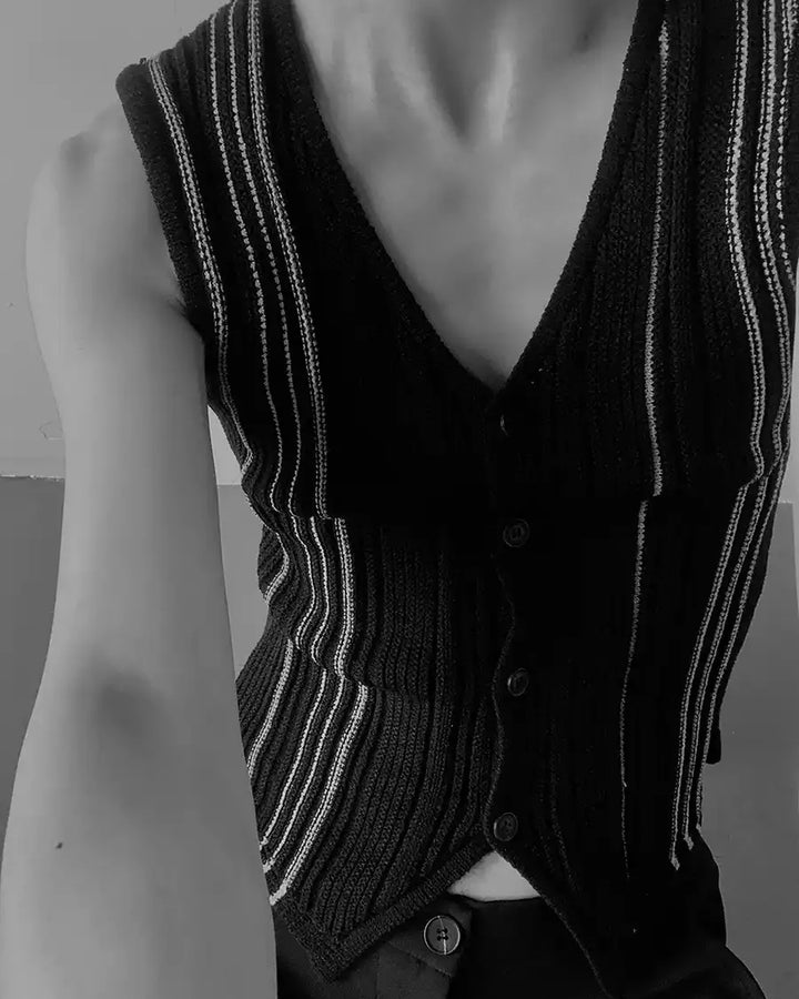 Lifestyle styling view of Striped Knit V-Neck Vest