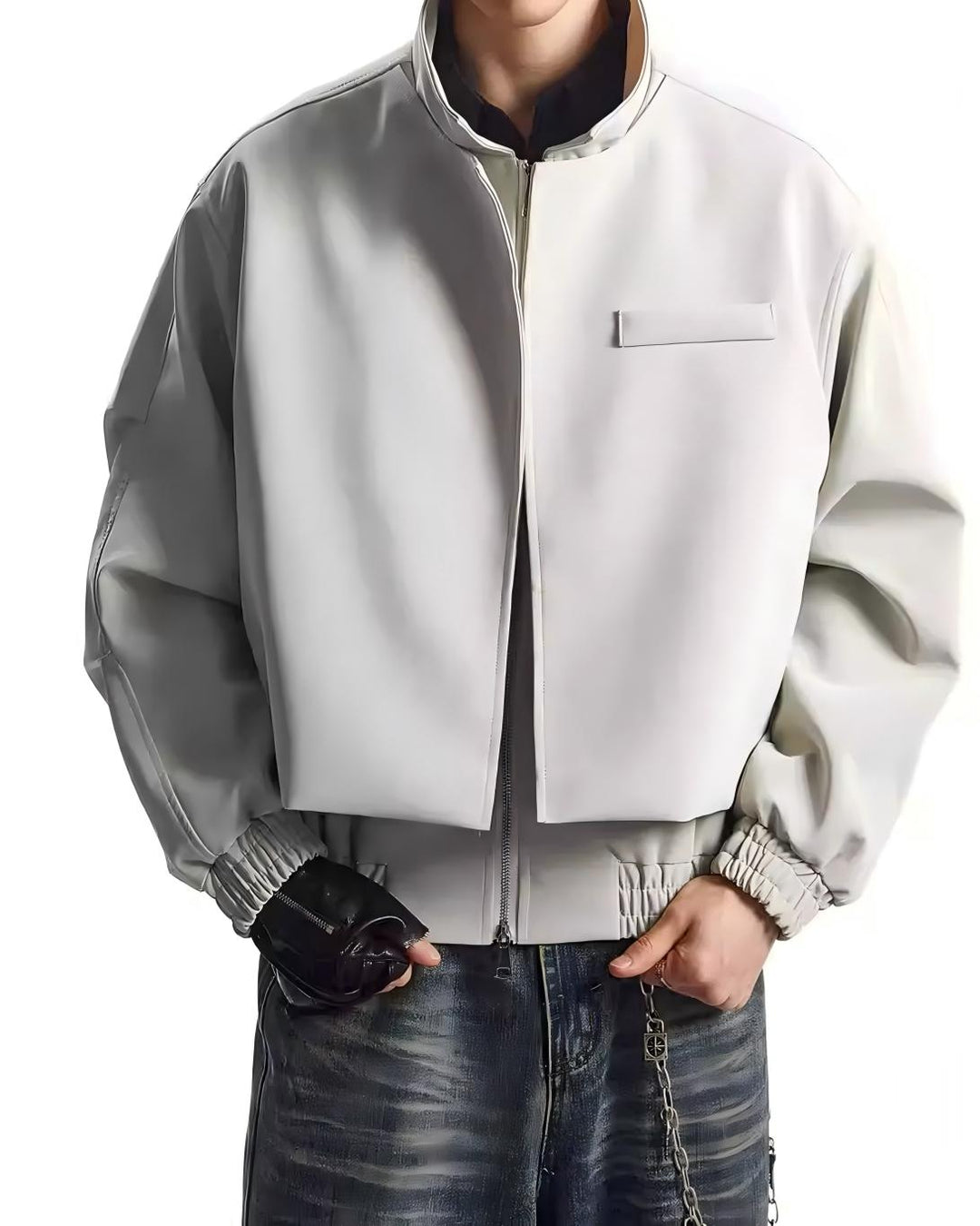 STEP BLOCK ST061 Cropped Boxy Stand Collar Minimalist Workwear Jacket