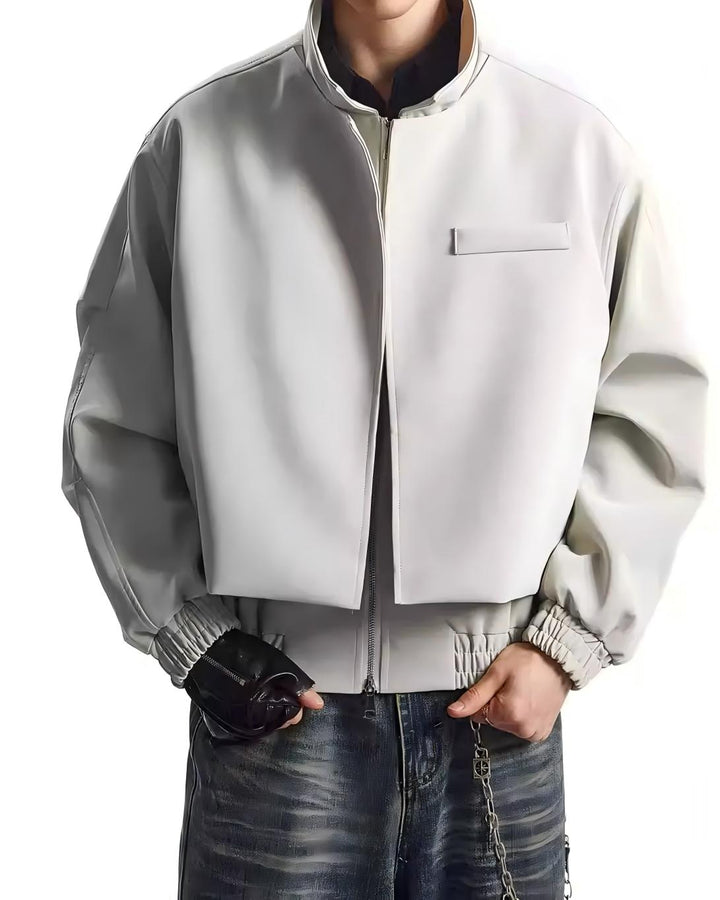 STEP BLOCK ST061 Cropped Boxy Stand Collar Minimalist Workwear Jacket