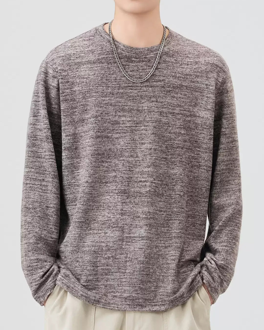 Close-up detail of Washed Crew Neck Long Sleeve T-Shirt