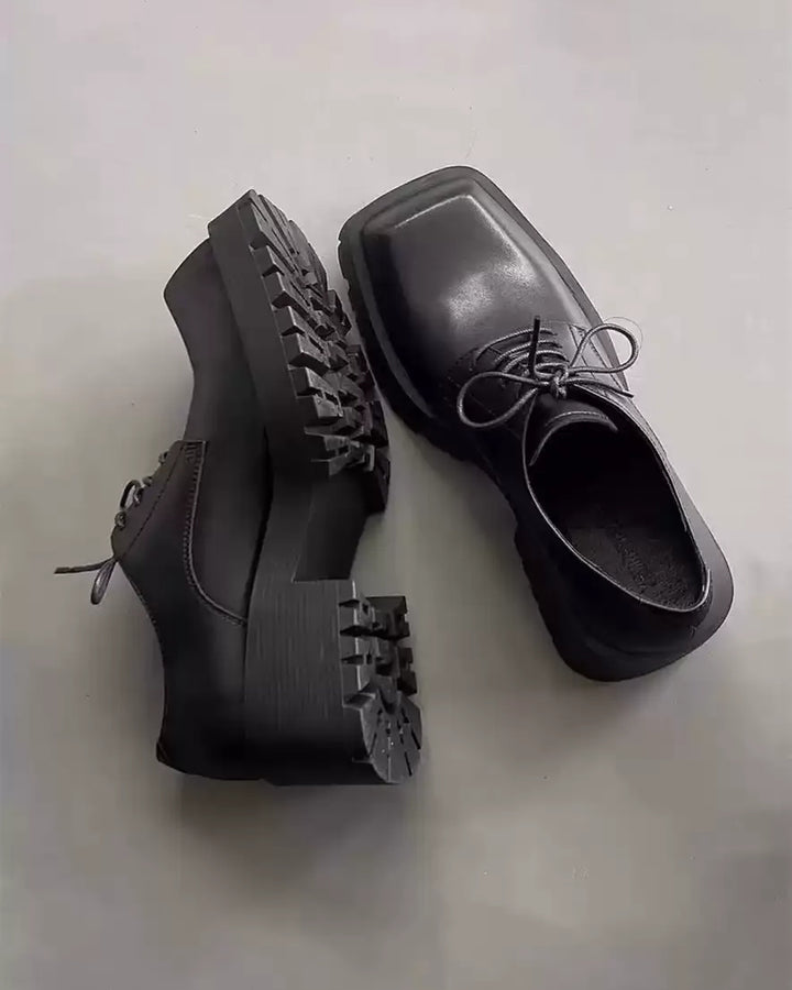 Additional product image of Black Leather Chunky Platform Gothic Shoes