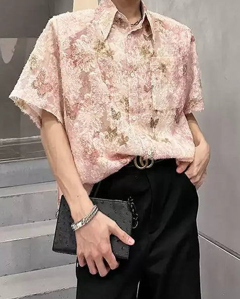 Close-up detail of Floral Textured Short Sleeve Shirt