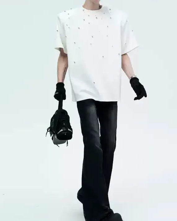 Side view of Rhinestone Embellished Oversized T-Shirt