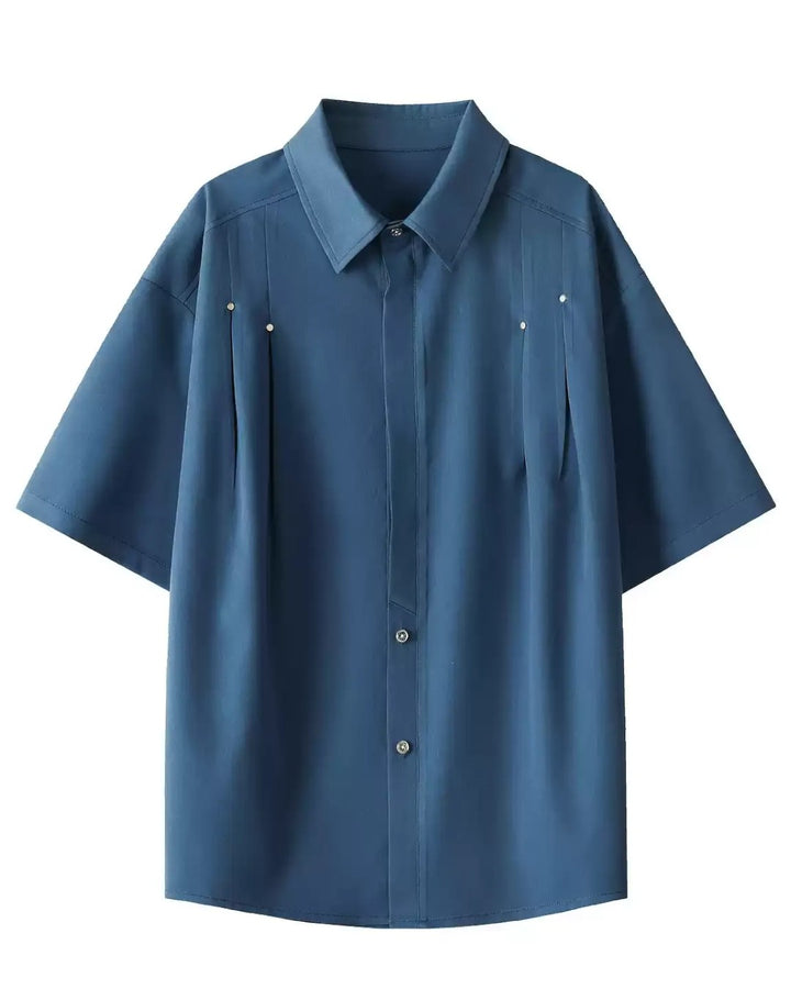 STEP BLOCK MT555 Studded Short Sleeve Button-Up T-Shirt - Streetwear