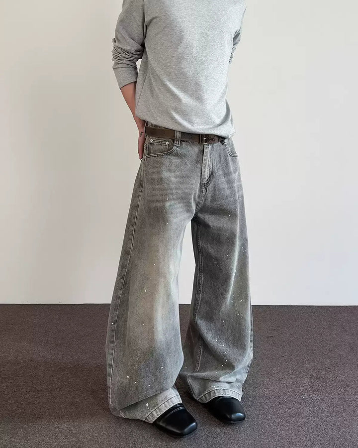 Lifestyle styling view of Grey Distressed Baggy Jeans