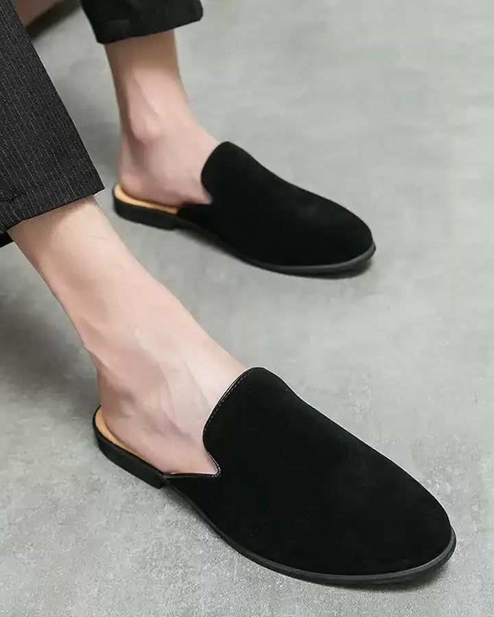 Close-up sole detail of Black Suede Slip-On Shoes