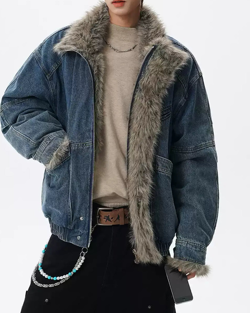 Back view of Shearling Lined Denim Jacket