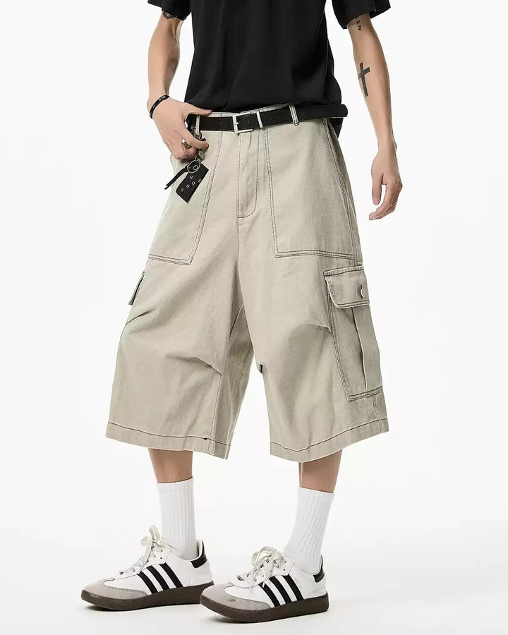 Side view of Multi-pocket Cargo Wide Leg Shorts
