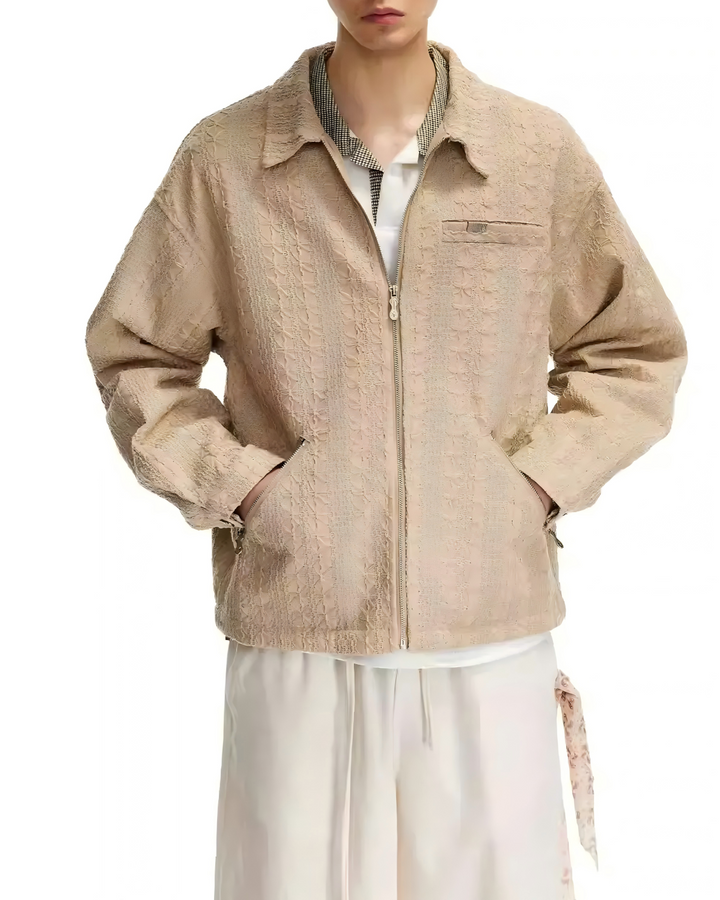 STEP BLOCK ST006 Textured Woven Camp Collar Harrington Jacket
