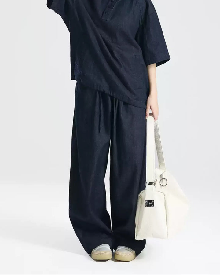 STEP BLOCK MT085 Wide-Leg Pleated Drape Pants - Streetwear Aesthetic