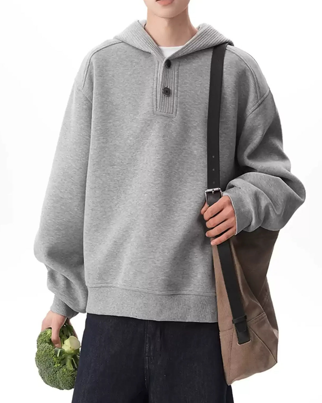 Additional product image of Minimalist Henley Neck Oversized Pullover Hoodie