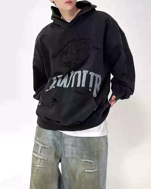 Back view of Graphic Distressed Oversized Hoodie