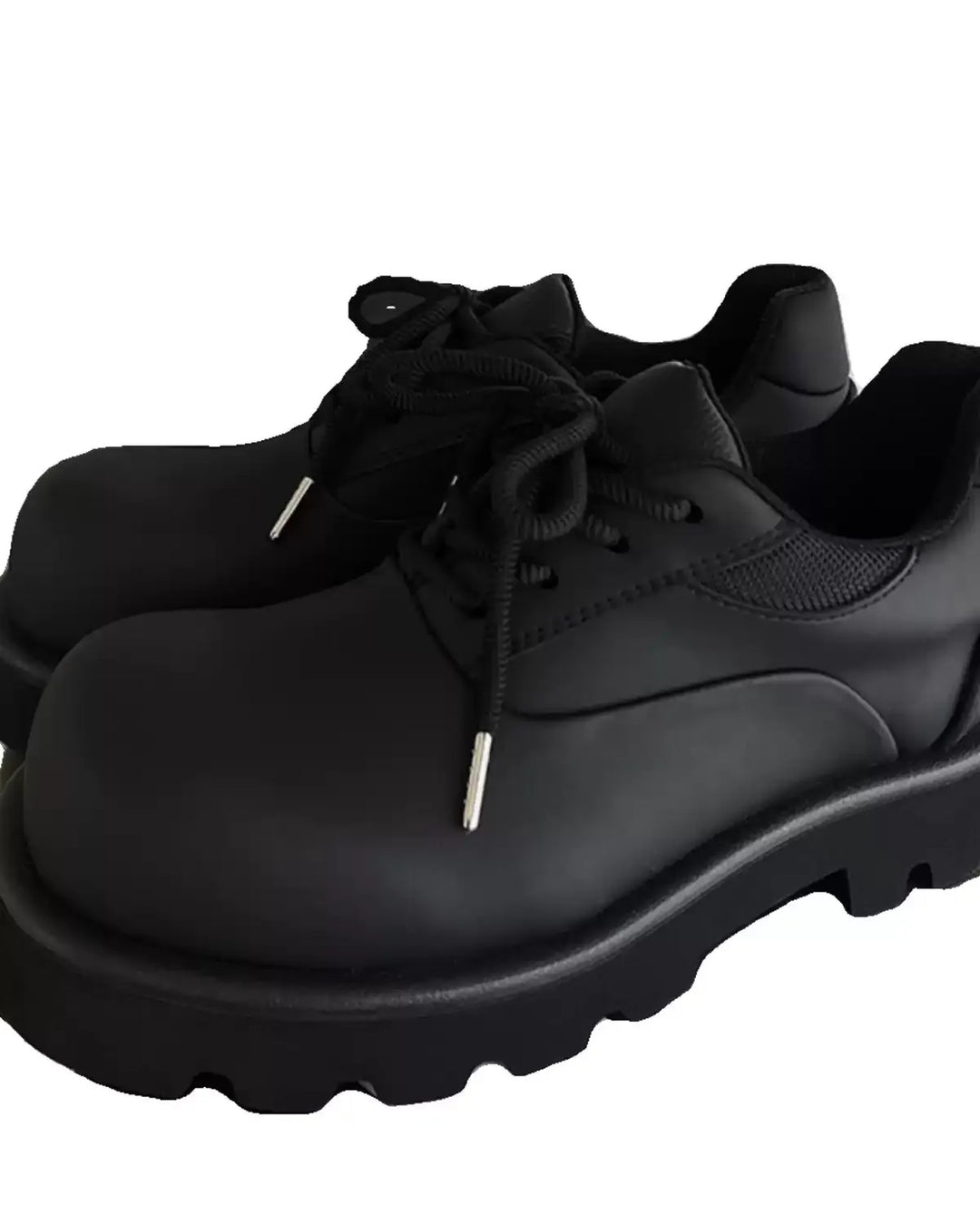 Front view of Black Leather Chunky Platform Gothic Shoes