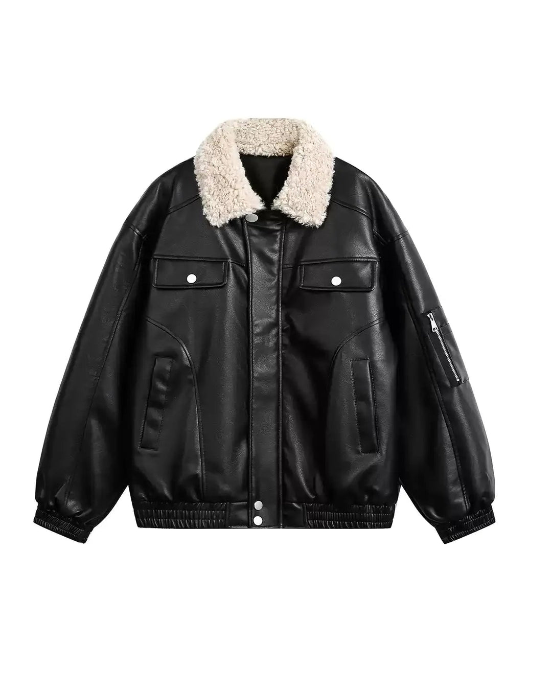 Side view of Shearling Collar Leather Jacket