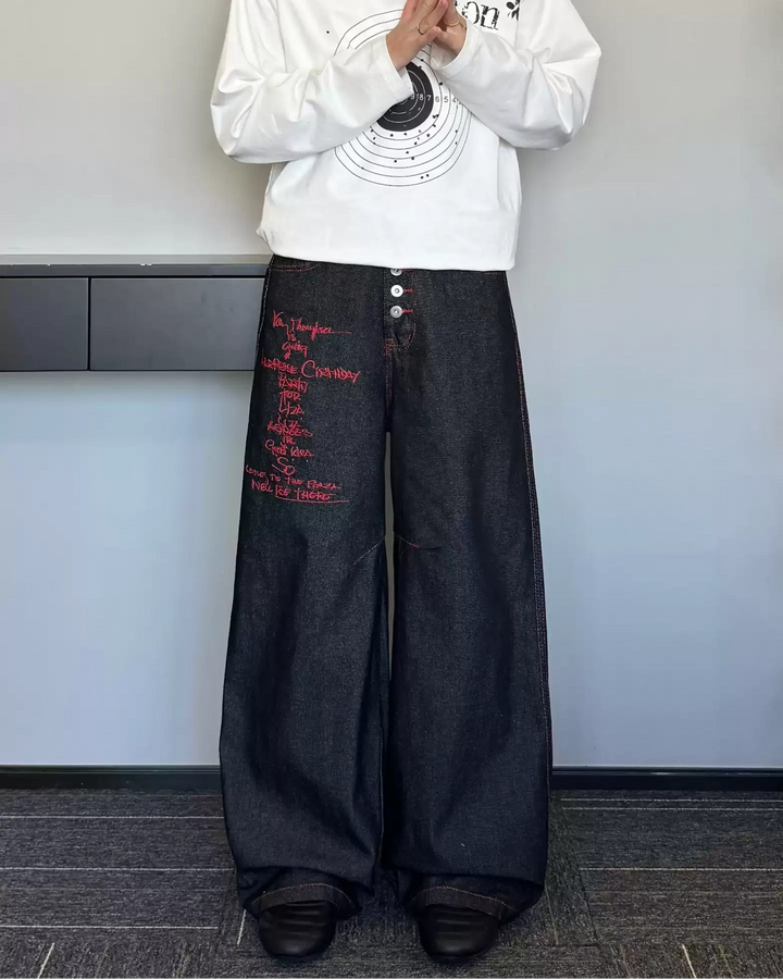 Red Patch Black Baggy Jeans
