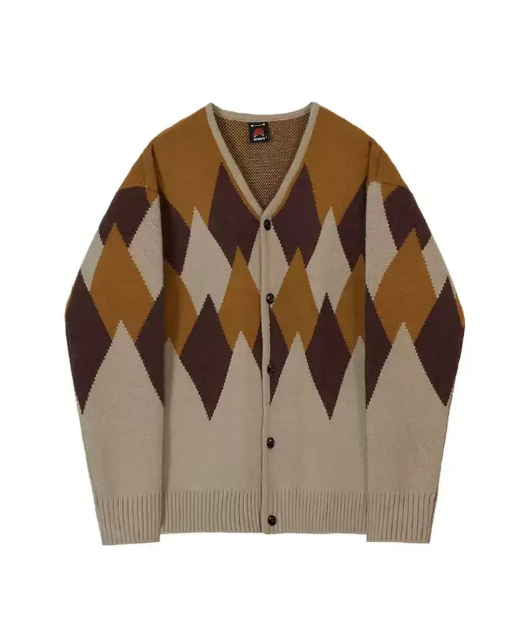 Side view of Argyle Knit Cardigan