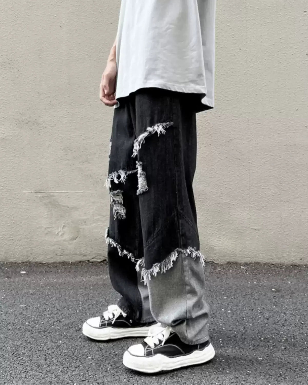 Close-up detail of Vintage Patchwork Baggy Jeans