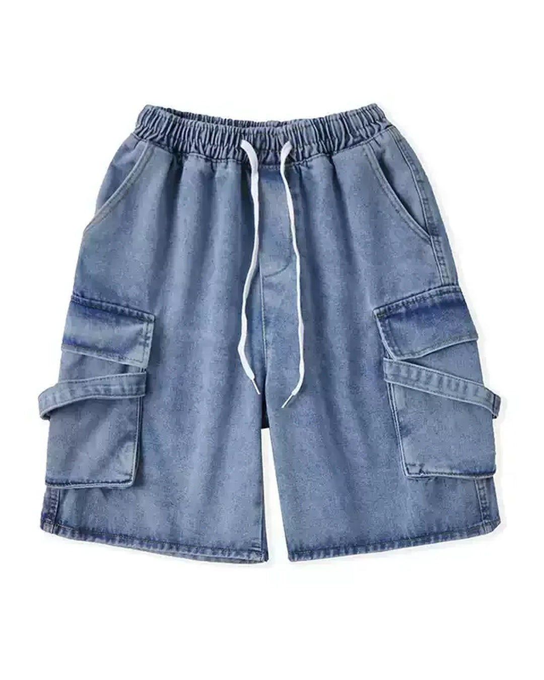 Lifestyle styling view of Drawstring Waist Cargo Denim Shorts