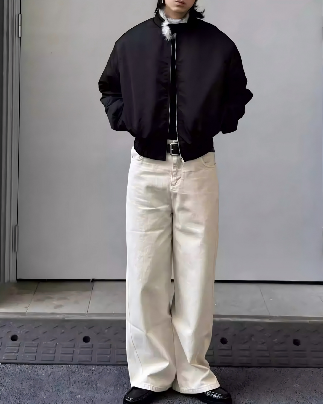 STEP BLOCK ST028 Shearling Collar Water-Resistant Bomber Jacket