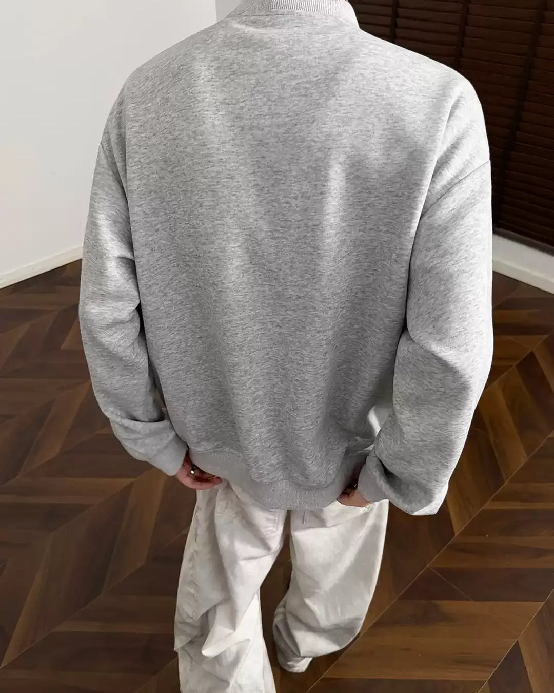 Back view of Contrast Collar Oversized Knit Cardigan