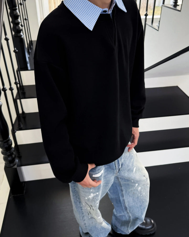 Back view of Layered V-Neck Knit Sweater
