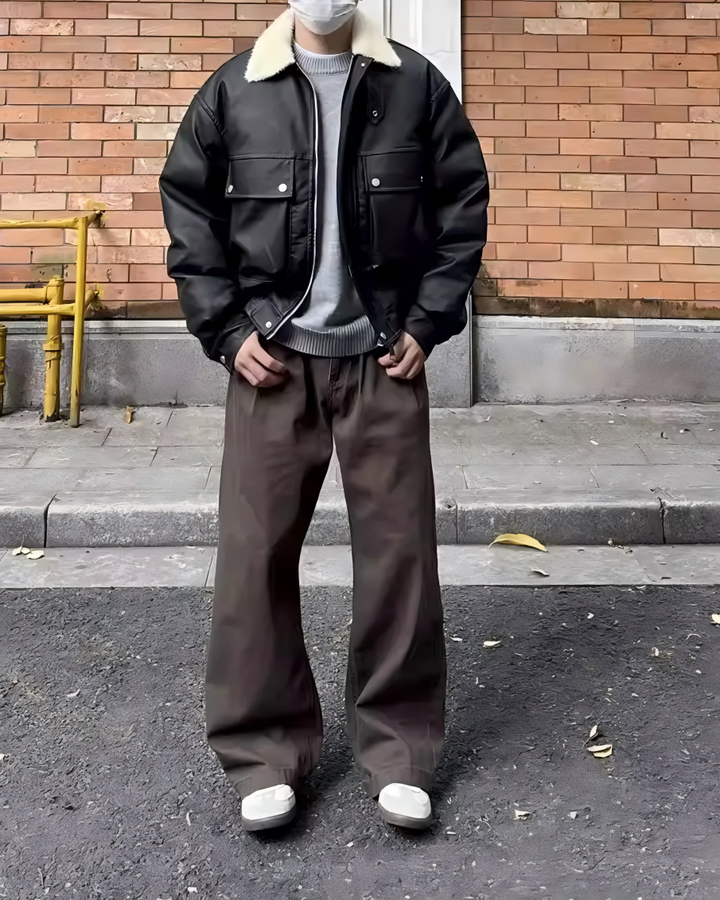 STEP BLOCK ST062 fleece collar sherpa flight bomber jacket