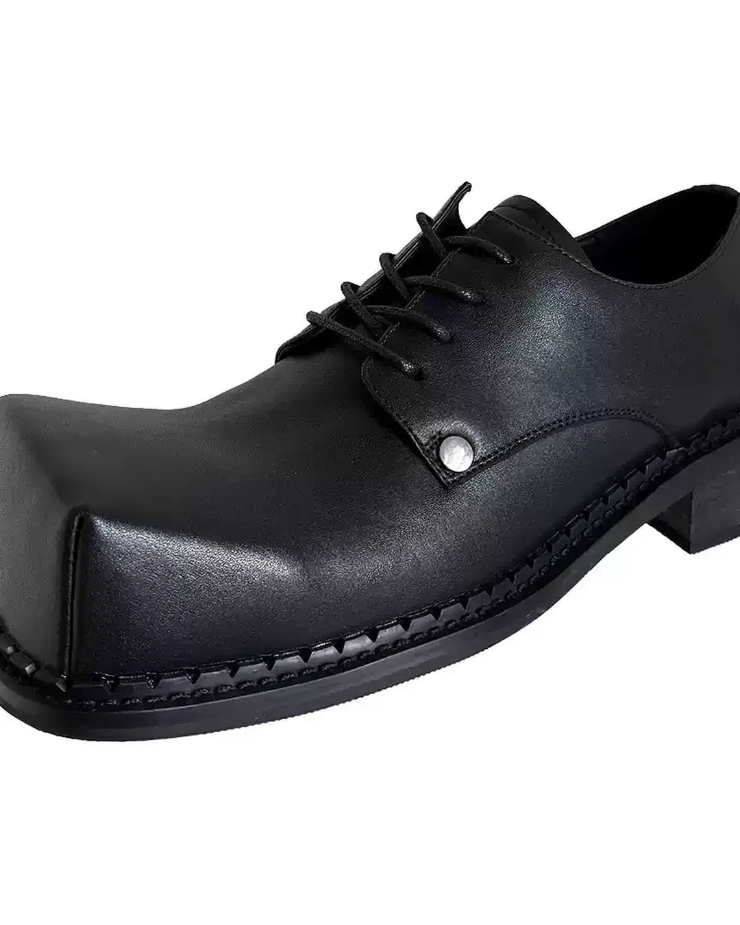 Additional product image of Black Leather Gothic Square-Toe Chunky Heel Shoes