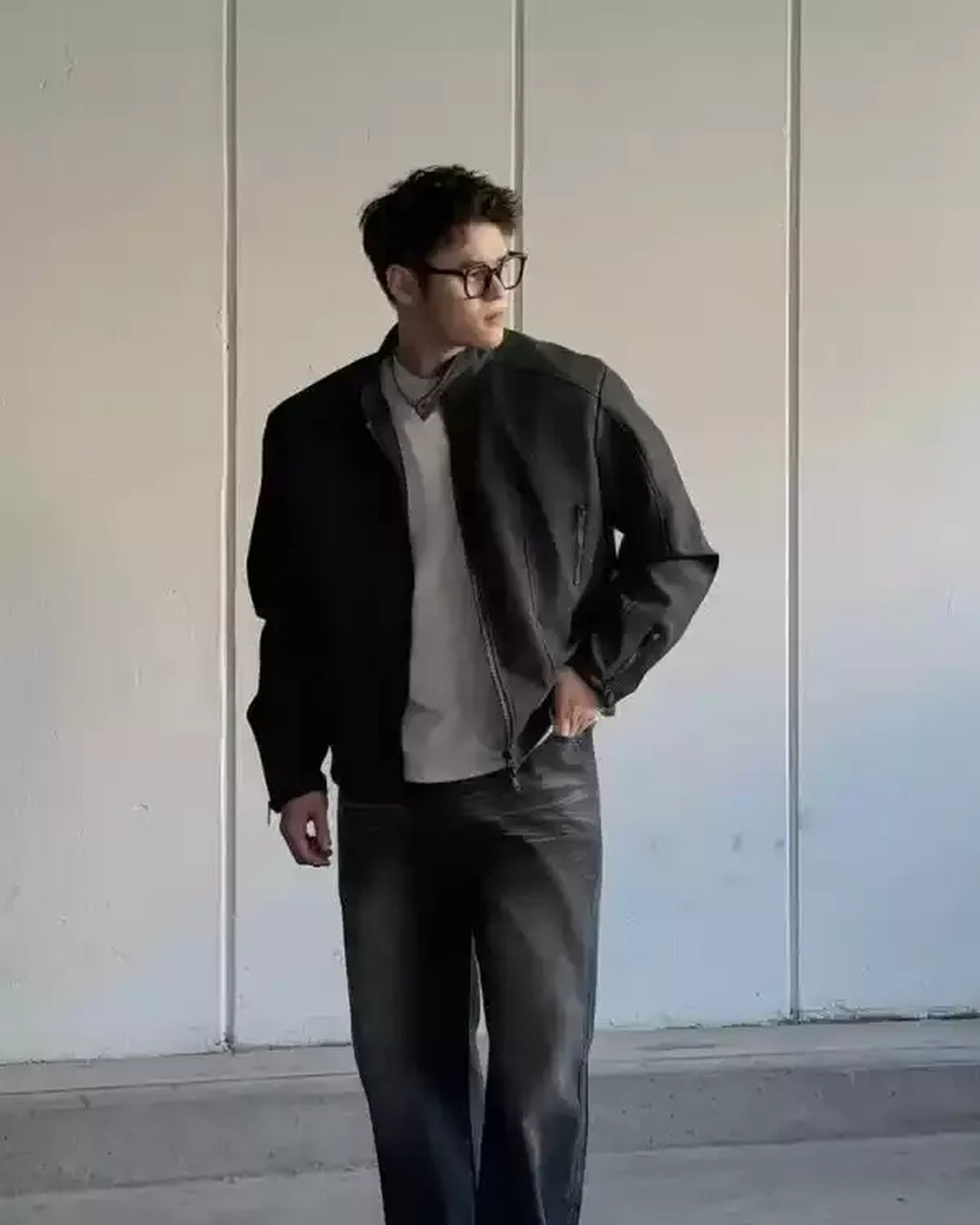 BRYNOR Minimalist Stand Collar Washed Zip-Up Harrington Jacket product photo