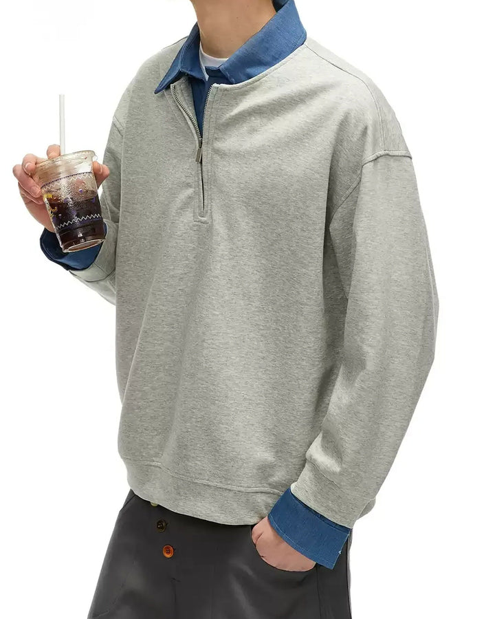 Additional product image of Layered Denim Collar Half-Zip Jacket